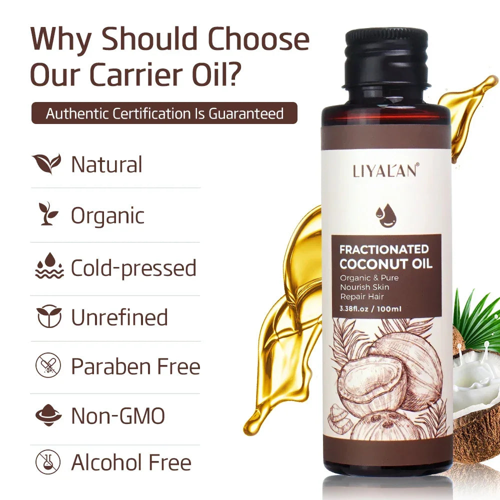 LIYALAN Fractionated Coconut Oil – Organic Carrier Oil 100ml Peaceful Pleasures Health and Wellness