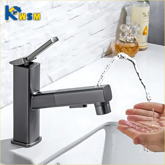 3-Pattern Pull-Out Bathroom Faucet | Single Hole Swivel Spout Pull-Out Bathroom Faucet Oasis Select