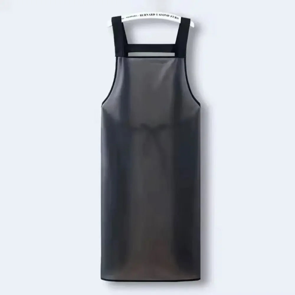 Waterproof Kitchen Apron Household PVC Oil Resistant Work Apron Transparent Black Dirt-Proof Cleaning Aprons Peaceful Pleasures Health and Wellness no pockets 75cm