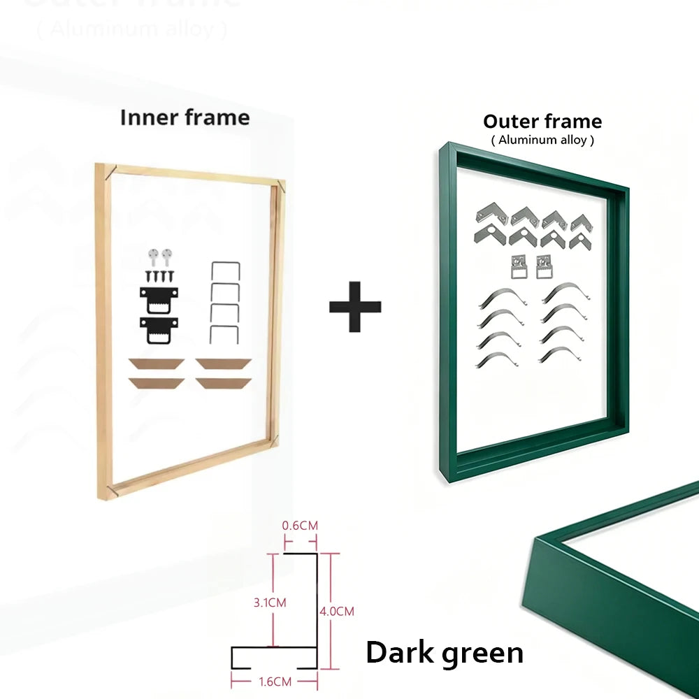 Metal Aluminum Outer Frame and Wooden Inner Frame Canvas Prints Painting DIY Frame Kit Multi-color for Home Decoration Peaceful Pleasures Health and Wellness 100x150cm Dark green Set
