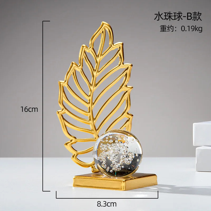 1Pc Modern Light Luxury Living Room Decor Ornaments Wrought Iron Crystal Ball Abstract Model Crafts Desktop Ornaments Home Decor Peaceful Pleasures Health and Wellness CinnamomumB
