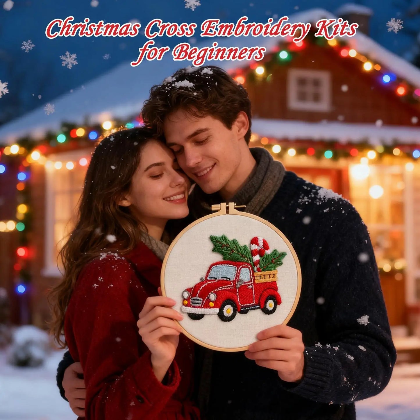 Christmas Embroidery Kit for Adults | Beginner Stamped Ornament Set
