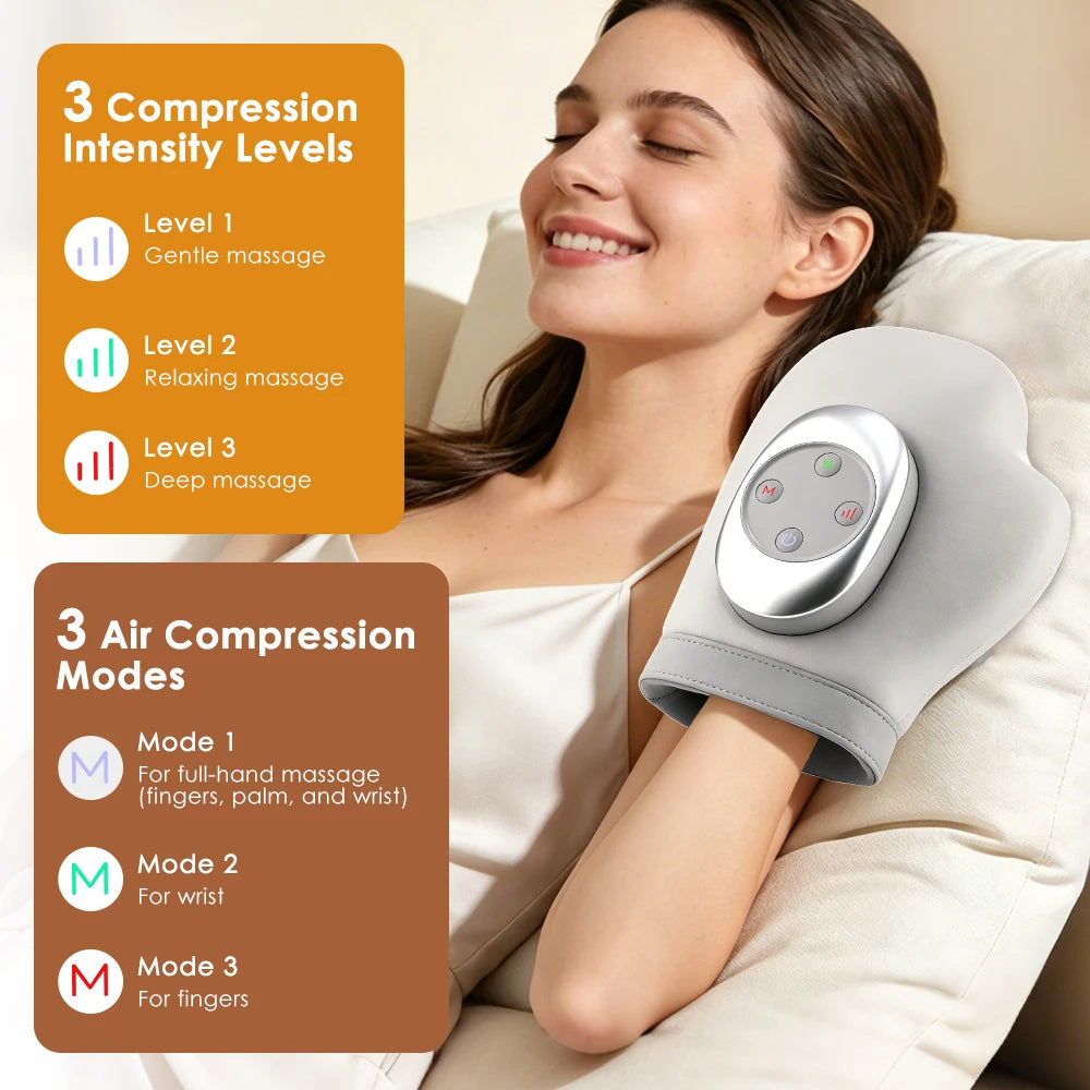 Air Compression Hand Massager with Heat Home Use Finger Wrist Palm Massage Muscles Relax Hand Airbag Pressure SPA Warm Compress Peaceful Pleasures Health and Wellness