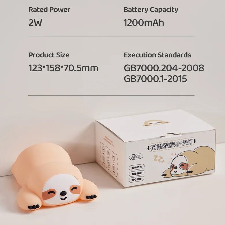 Cute Animal Giraffe Panda Silicone Night Light Timer Patting Lamp Rechargeable Night Lamp for Kids Boys Birthday Gift Room Decor Peaceful Pleasures Health and Wellness Sloth Night Light