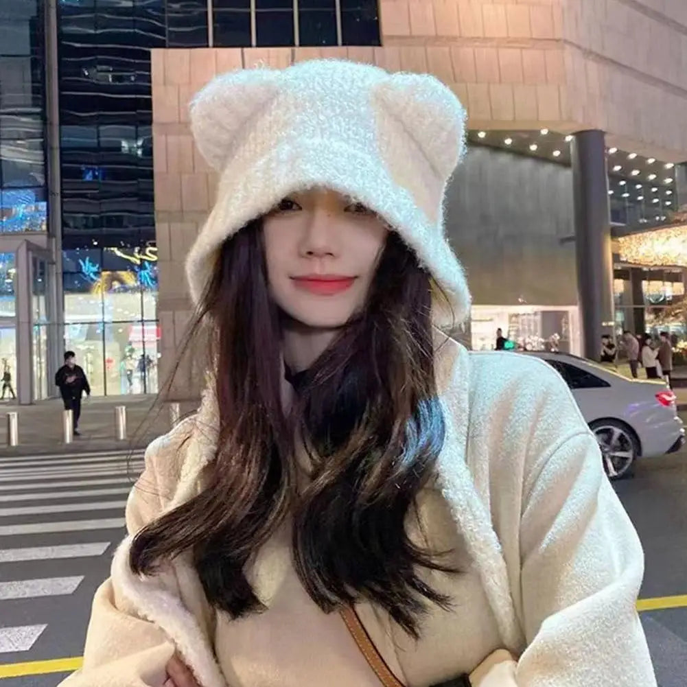 Women's Bear Ear Winter Knit Beanie – Warm Plush Hat