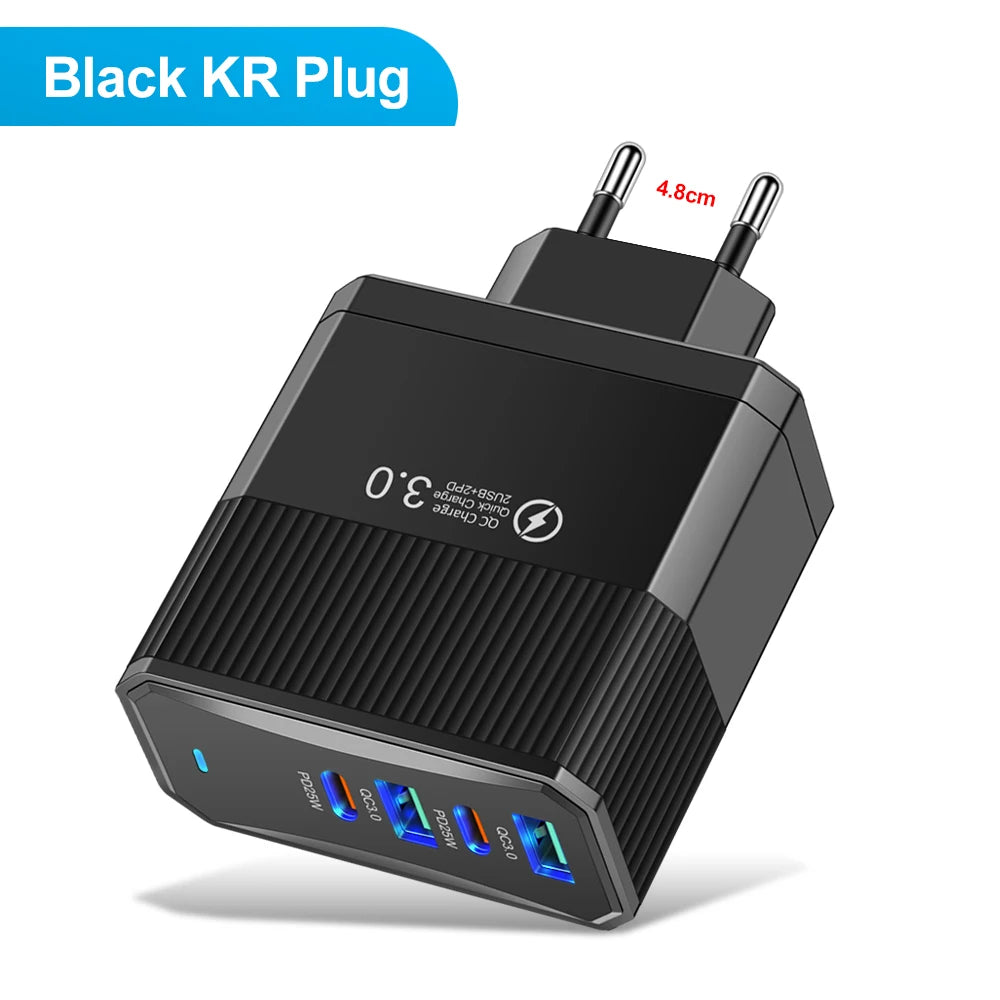 4-in-1 100W Fast Charger | 4-Port USB-C PD & QC3.0 Wall Adapter Peaceful Pleasures Health and Wellness KR Black