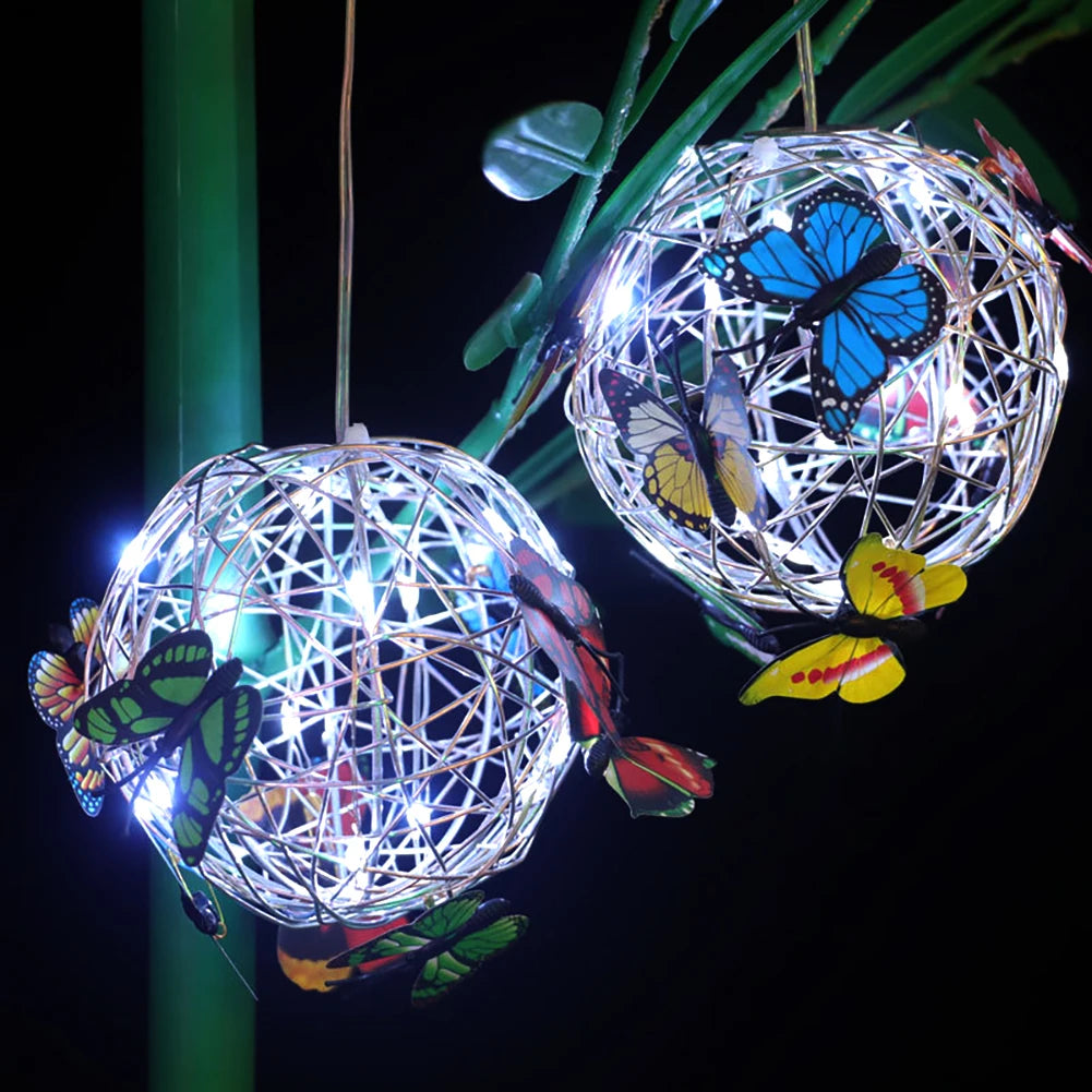 Outdoor Solar Lamp Garden Butterfly Light Home Decorative Nightlight Pendant Waterproof Butterfly Round Ball Light Alloy Ball Peaceful Pleasures Health and Wellness