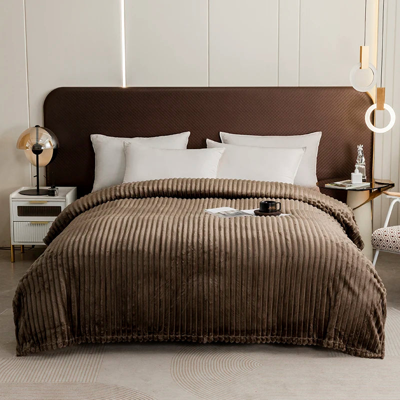 Striped Fleece Throw Blanket – Soft Shaggy Couch & Bed Blanket
