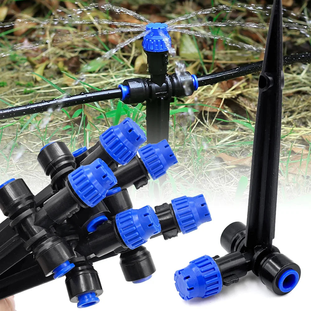 8-holes Drippers with Garden Irrigation Watering Supplies Stake 180° Bend Adjustable Sprinklers Quick Insert Slip Lock Sprayer Peaceful Pleasures Health and Wellness