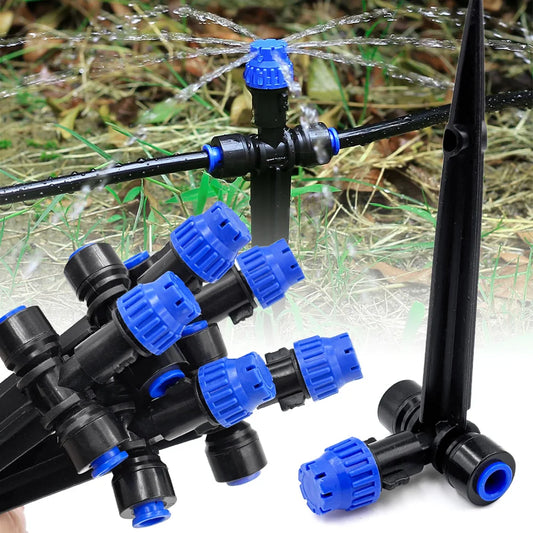 8-holes Drippers with Garden Irrigation Watering Supplies Stake 180° Bend Adjustable Sprinklers Quick Insert Slip Lock Sprayer Peaceful Pleasures Health and Wellness