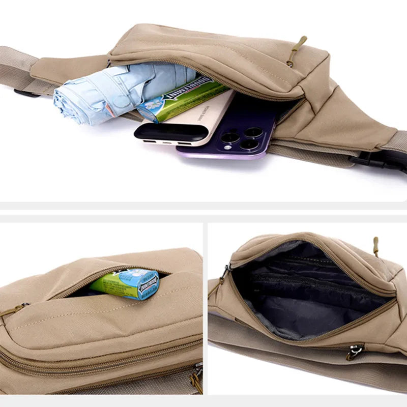 Canvas Fanny Pack Belt Bag – 3 Pockets, Men & Women