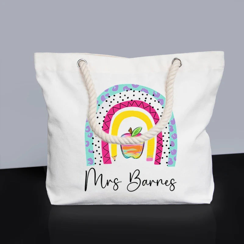 Personalized Rainbow Pencil Canvas Tote | Teacher Gift Bag