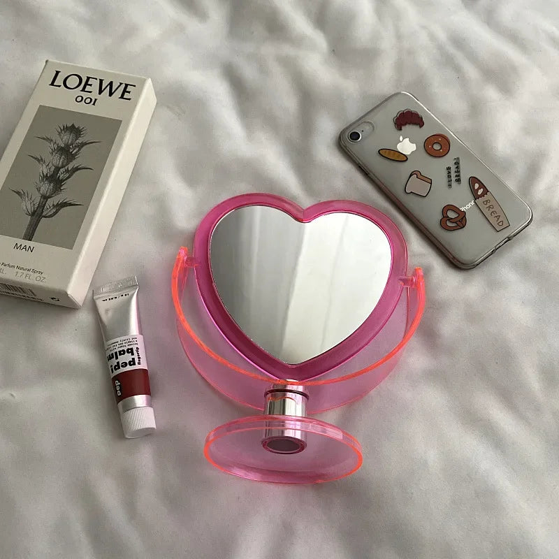 2‌pcs Heart-Shaped Acrylic Makeup Mirror - Double Sided Vanity Mirror with Transparent Base for Bedroom/Desk Peaceful Pleasures Health and Wellness