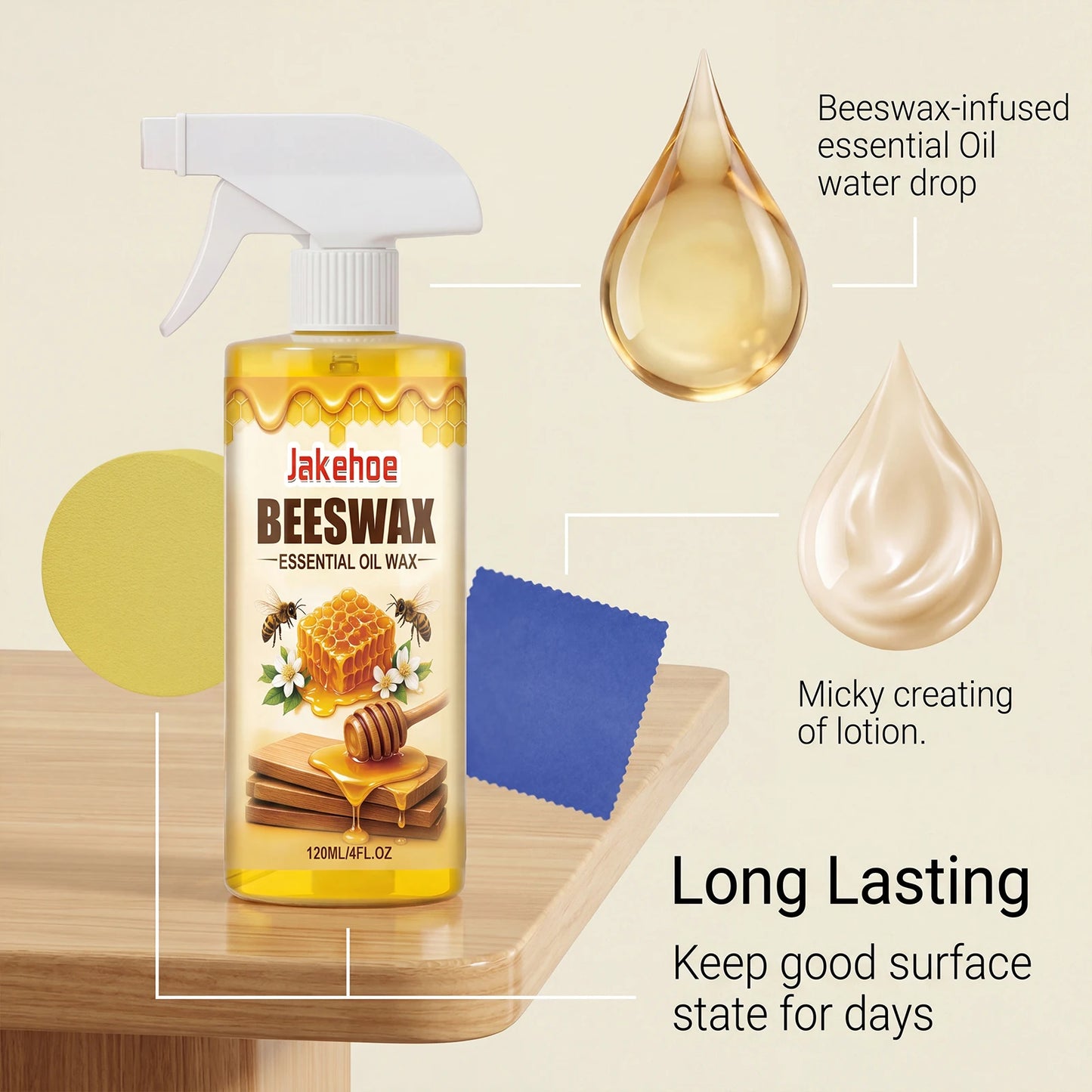JAKEHOE 120ml Beeswax Furniture Spray | Polish, Clean & Protect Wood