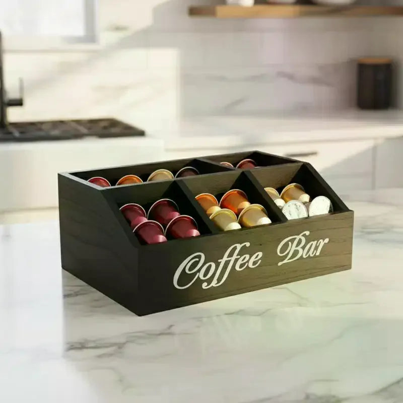 Classic Wooden Coffee Storage Box & Organizer | Shelf Basket