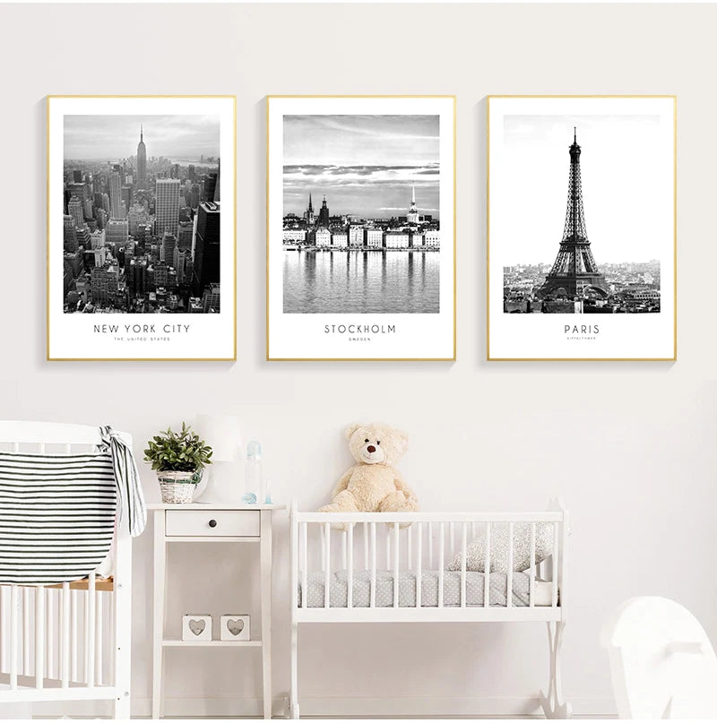 Modern New York London Paris City Wall art Landscape Posters and Prints Black And White Pictures for Living Room Home Decor Peaceful Pleasures Health and Wellness