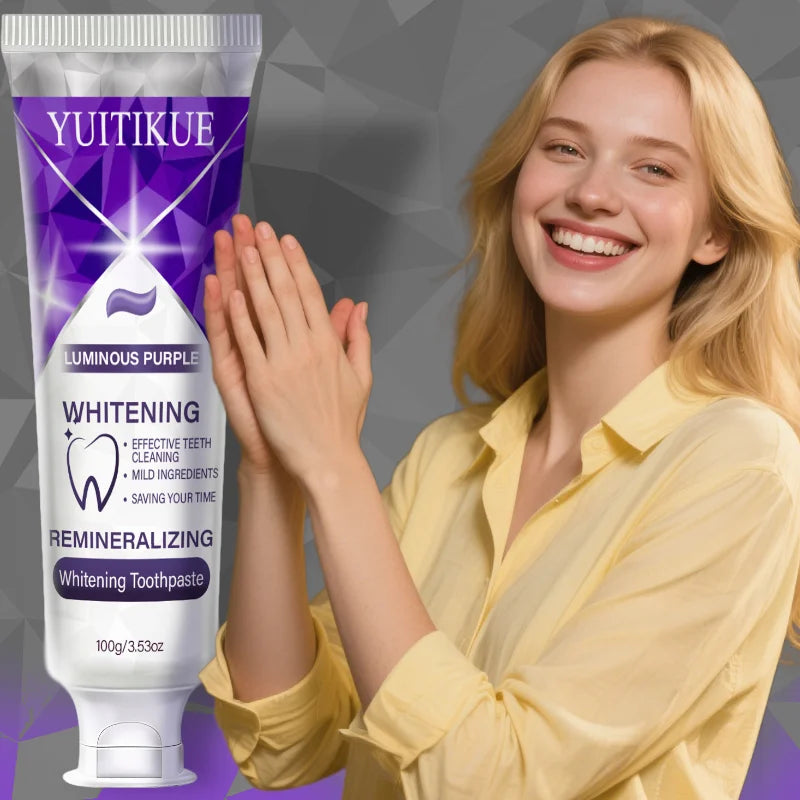 Yuitikue Luminous Purple Whitening Toothpaste, Remineralizing Teeth Whitening Paste for Effective Cleaning & Brightening, 100g Peaceful Pleasures Health and Wellness
