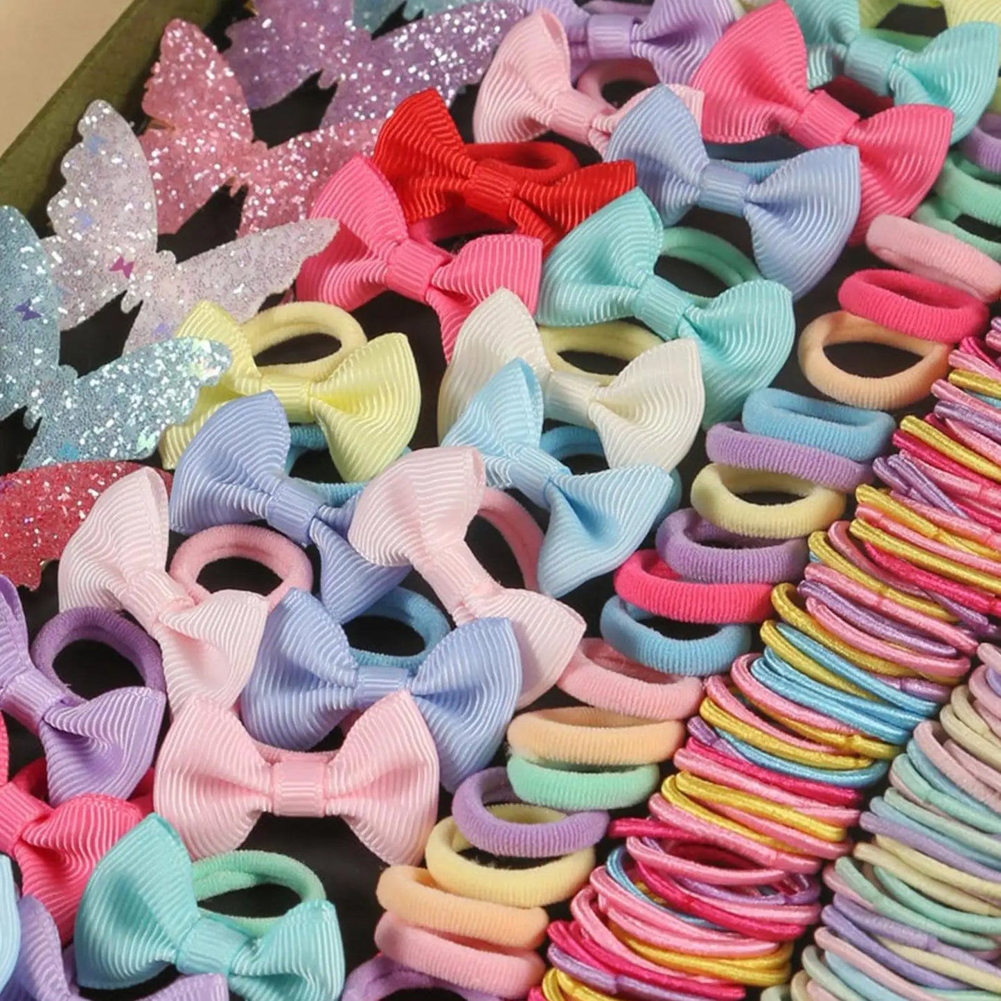Girls Hair Accessories Set – Bows, Elastics & Barrettes