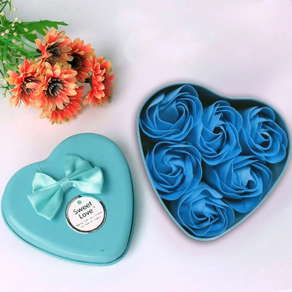 6Pcs Heart Scented Bath Body Petal Rose Flower Soap Wedding Decoration Gift Best Pink Blue Purple Red Four Color Soap Peaceful Pleasures Health and Wellness