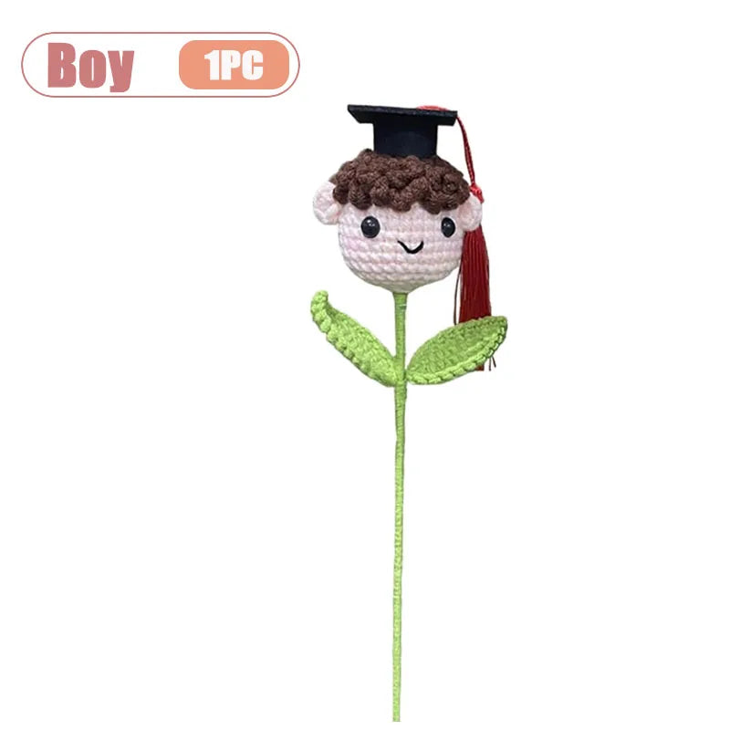 Graduation Crochet Bouquet with Cap – Handmade Knitted Gift