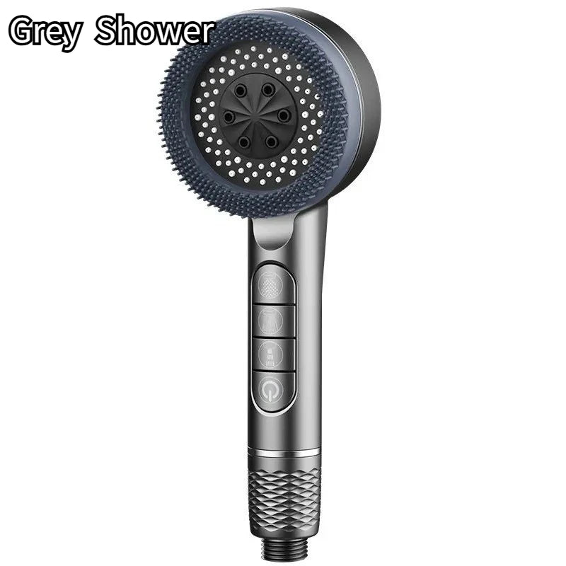 1pc Filtered Supercharged Shower Head Four-speed Adjustment With Water Seal Multi-functional Home Shower Bathroom Accessories Peaceful Pleasures Health and Wellness Grey