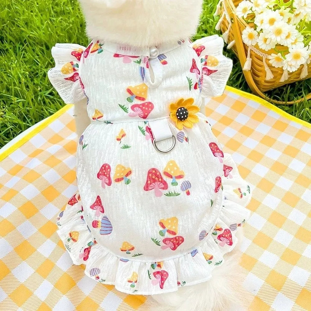 Dog Princess Skirt Dress | Mushroom Print Flutter Sleeve Summer