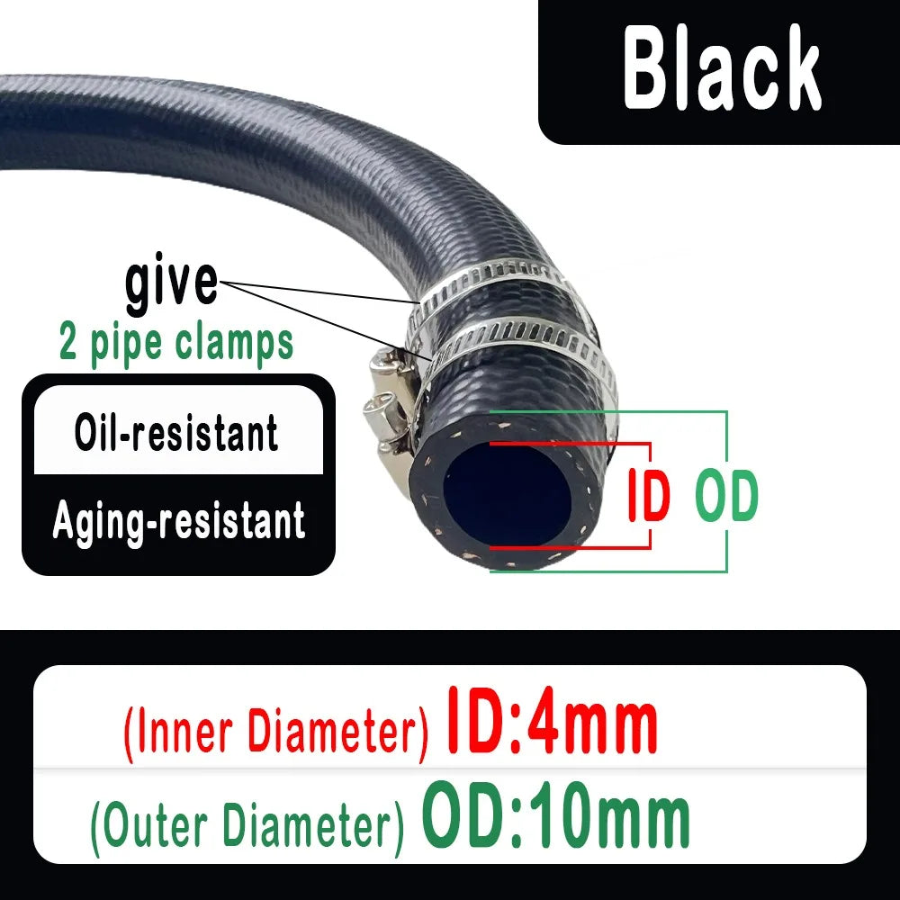NBR Oil Resistant Car Fuel Hose 4–14mm ID + Pipe Clamps