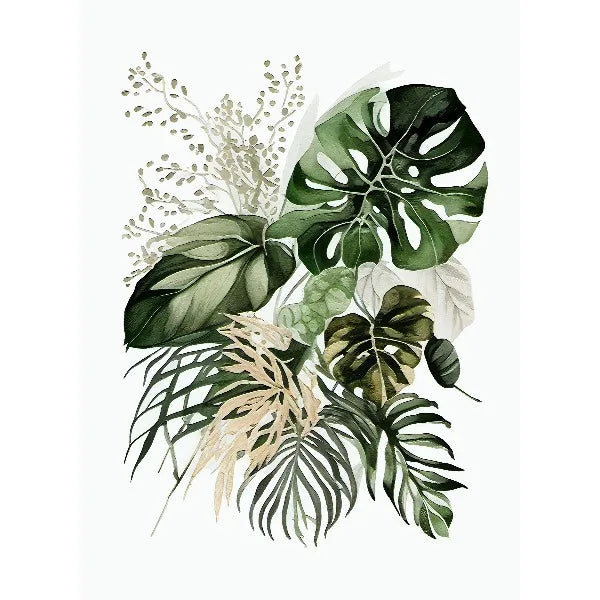 Modern Botanical Green Plants Canvas Wall Art | Unframed Print
