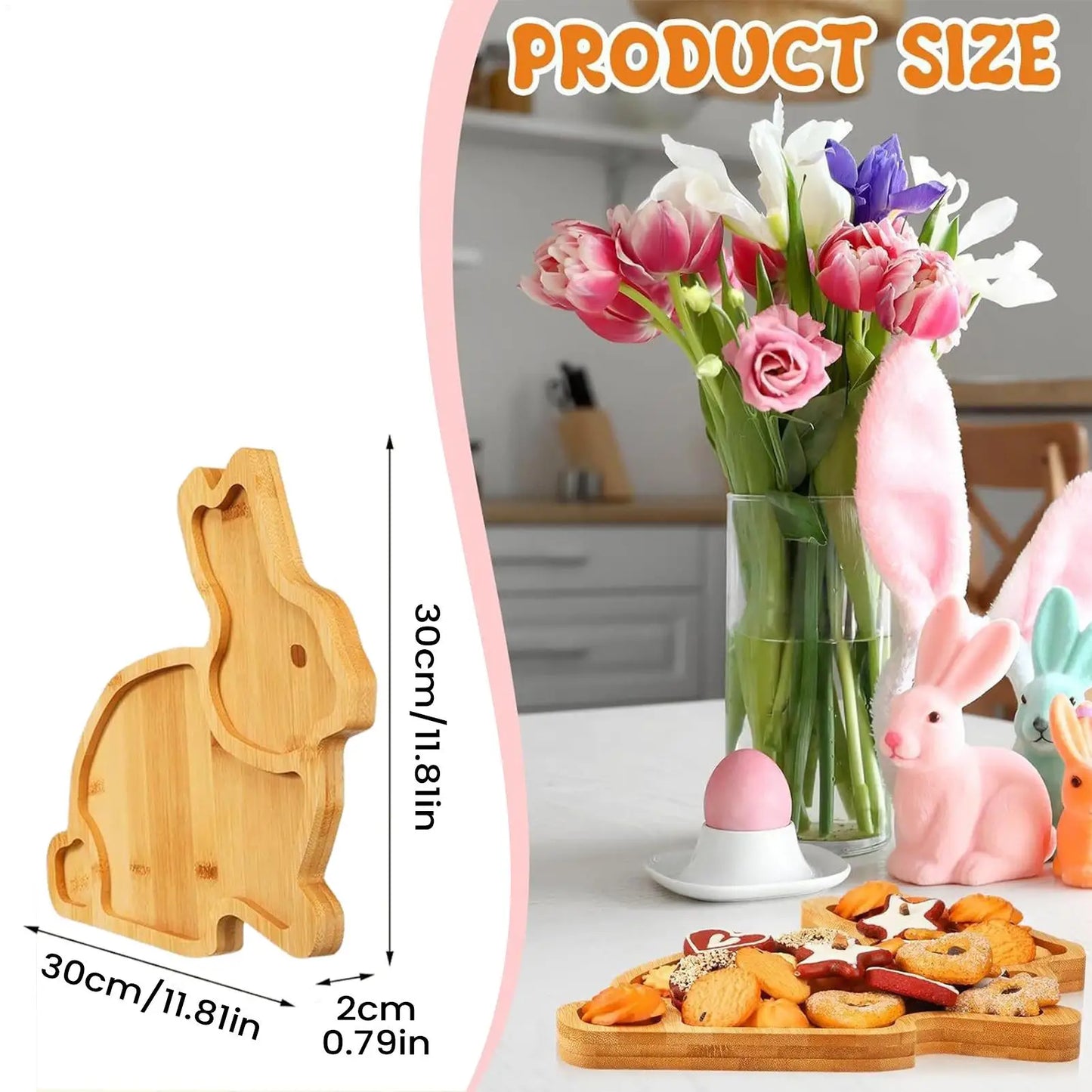 Wooden Carrot Bunny Serving Platter Party Tray Funny Charcuterie Board Easter Platter for Food Dessert Cookie Cake Fruit Snack Peaceful Pleasures Health and Wellness