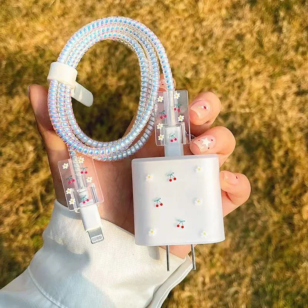 Cute Floral iPhone Charger & Cable Cover – TPU Protective Case