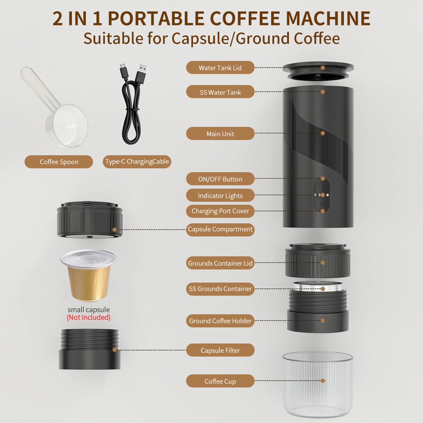 URGGU 20 BAR Portable Capsule Coffee Maker – Travel & Camping