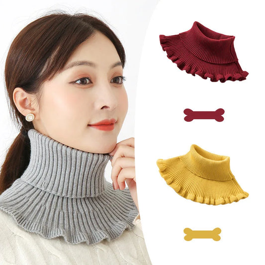 Women's Knitted False Collar Scarf – Ruffle Edge Black & White Knitted False Collar Oasis Select