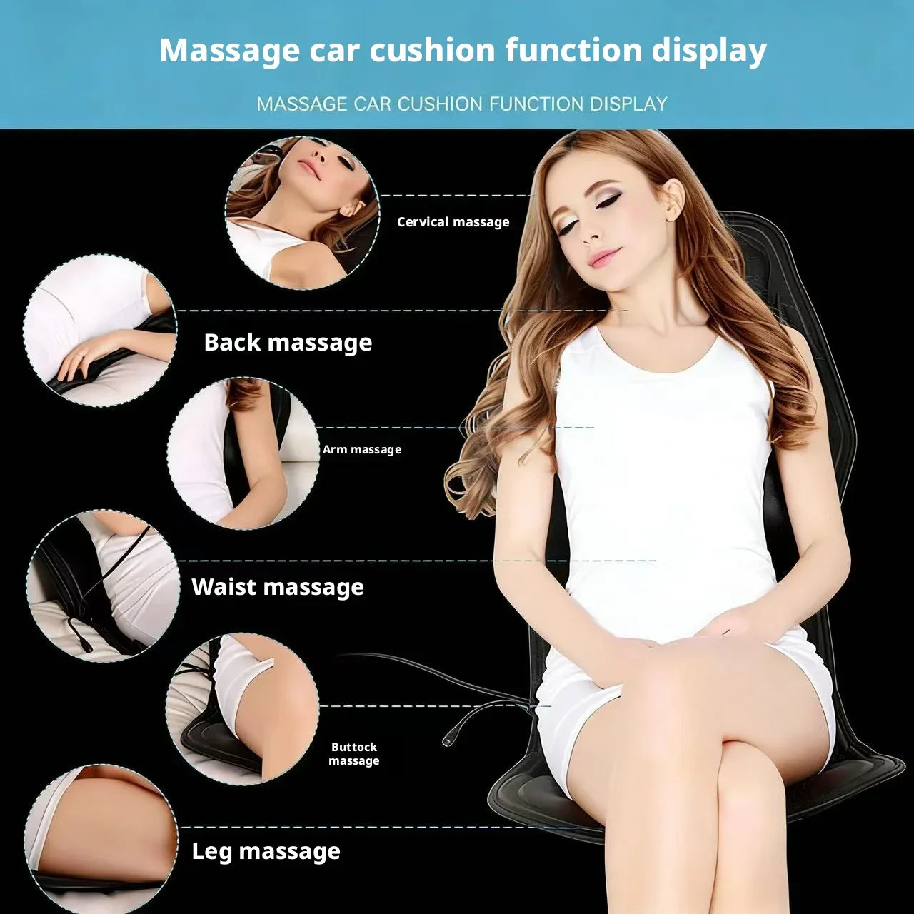Multifunctional Portable Car Massage Cushion Heated Vibration Seat Pad for Neck Waist Multiple Modes Adjustable Dual Use for Car Peaceful Pleasures Health and Wellness