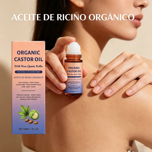 Organic Castor Oil & Rose Quartz Roller | Cold Pressed 50ml Castor Oil Serum Oasis Select