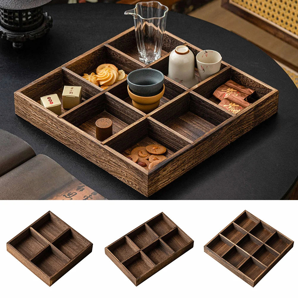 Food Tray Modern Retro Style Large Fruit Nut Platter Wood Nut Candies Serving Tray Multi Compartment Large Capacity Wood Tray Peaceful Pleasures Health and Wellness