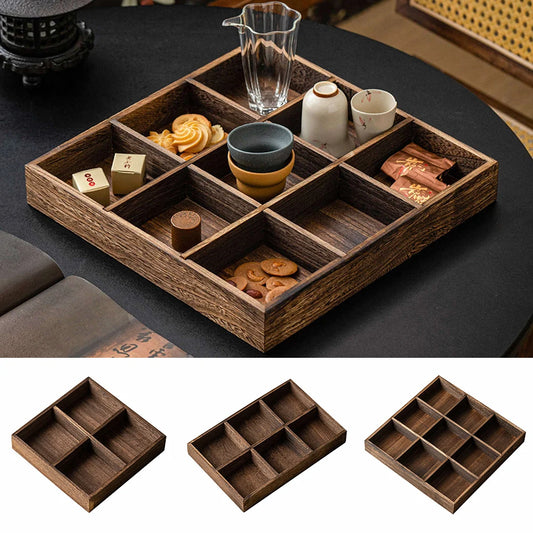 Food Tray Modern Retro Style Large Fruit Nut Platter Wood Nut Candies Serving Tray Multi Compartment Large Capacity Wood Tray Peaceful Pleasures Health and Wellness