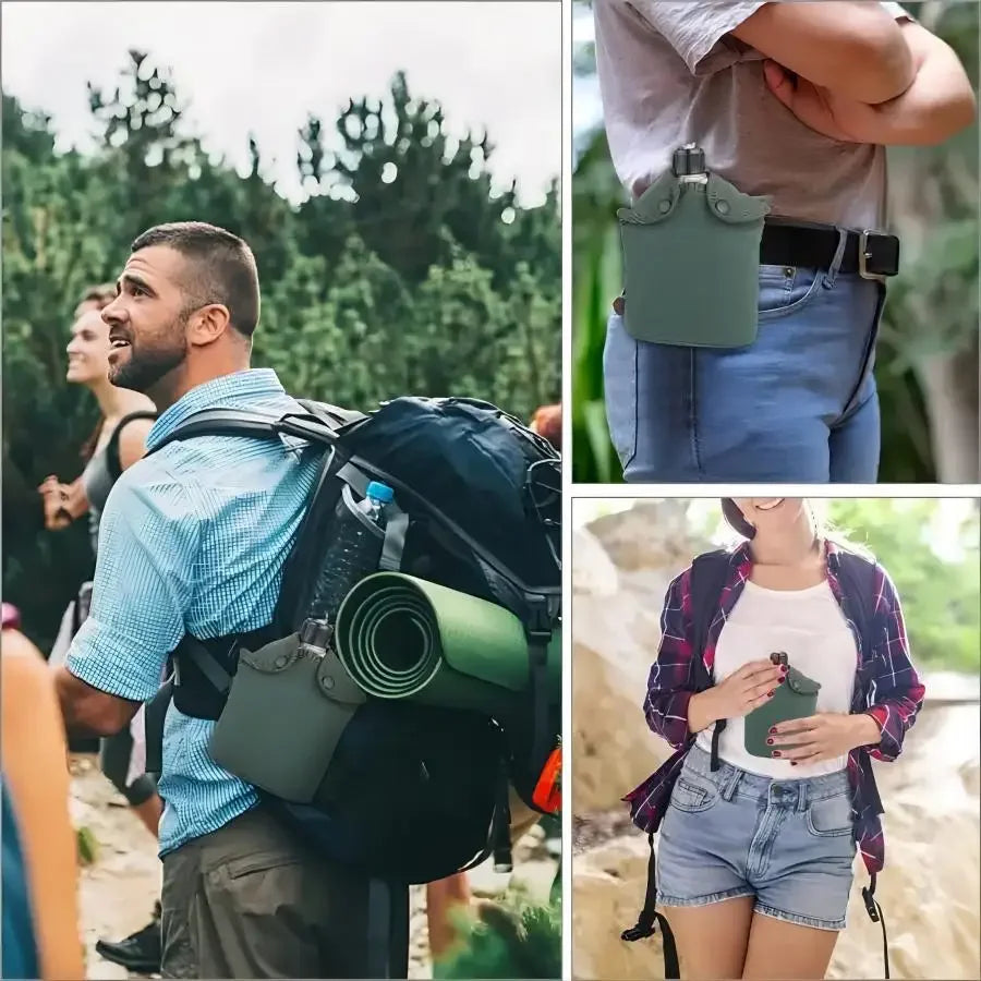 Large-capacity Water Bottle New Aluminum Water Canteen Cup with Storage Bag Outdoor Camping Hiking Travel Portable Water Bottle Peaceful Pleasures Health and Wellness