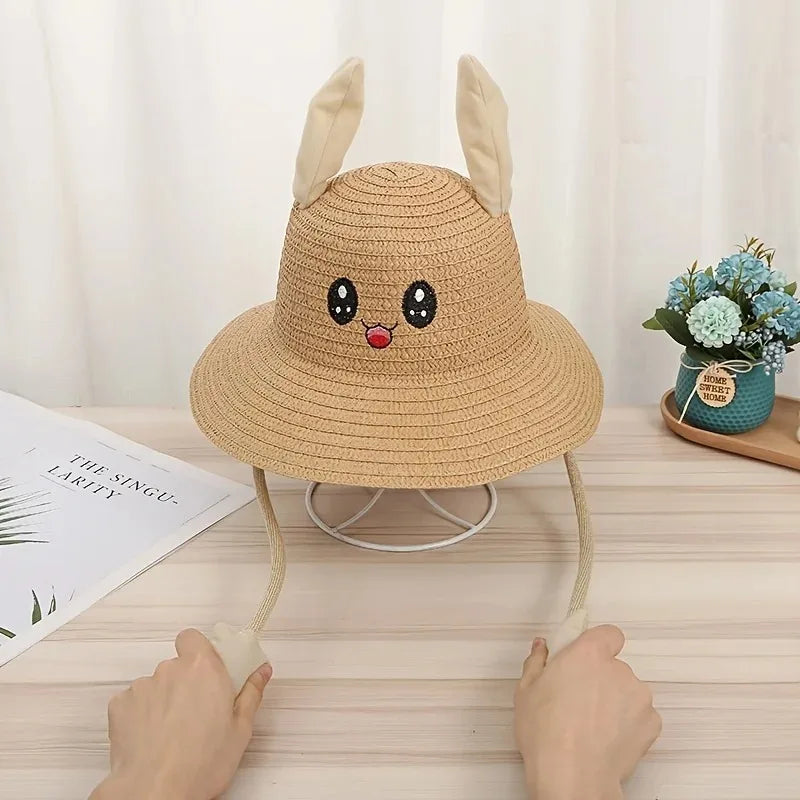 Kids Anti-UV Straw Sun Hat Cute Bunny Ears | Girls & Boys
