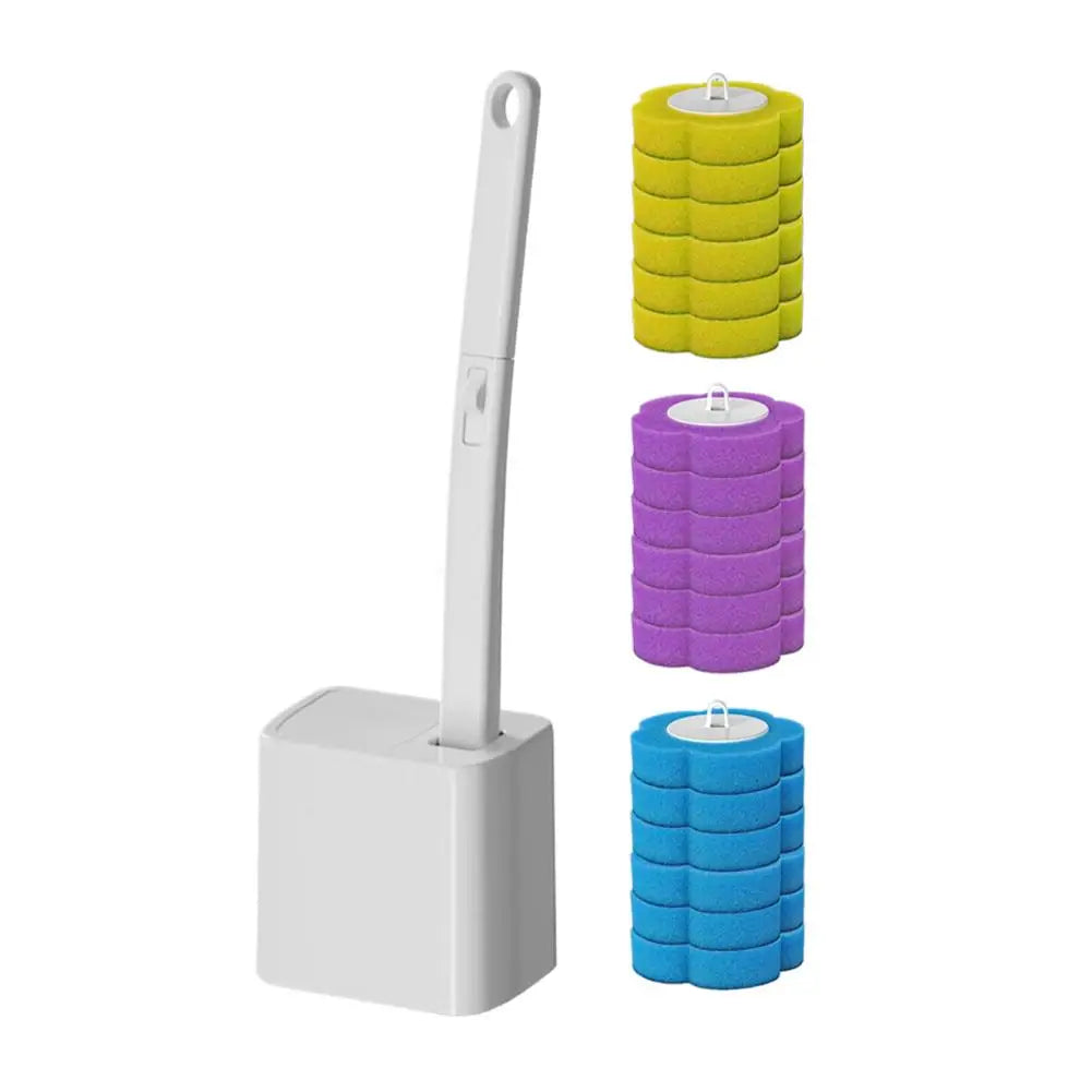 Integrated Toilet Brush Automatic Clamshell Clean Brush With Base Disposable Toilet Brush Set Lemon Lavender Cleansing Tablets Peaceful Pleasures Health and Wellness white