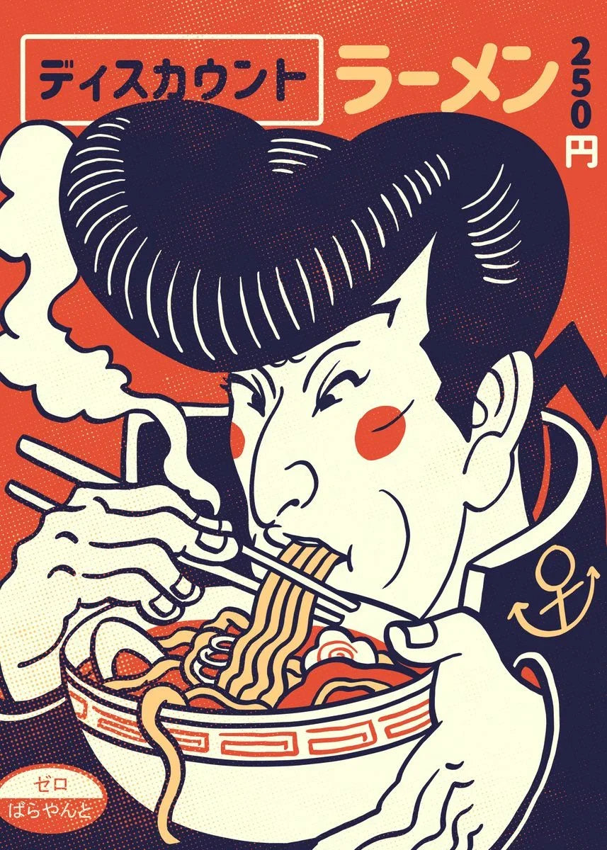 Kawaii Japan Ramen Sushi Vintage Canvas Wall Art Poster
