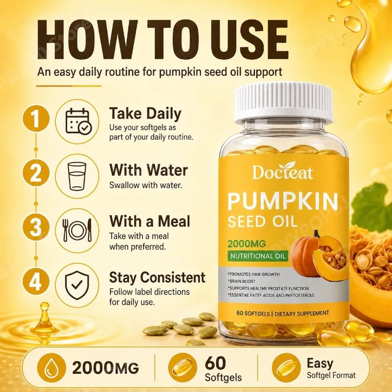 Pumpkin Seed Oil 2000mg Softgels – Men's Wellness, 60ct