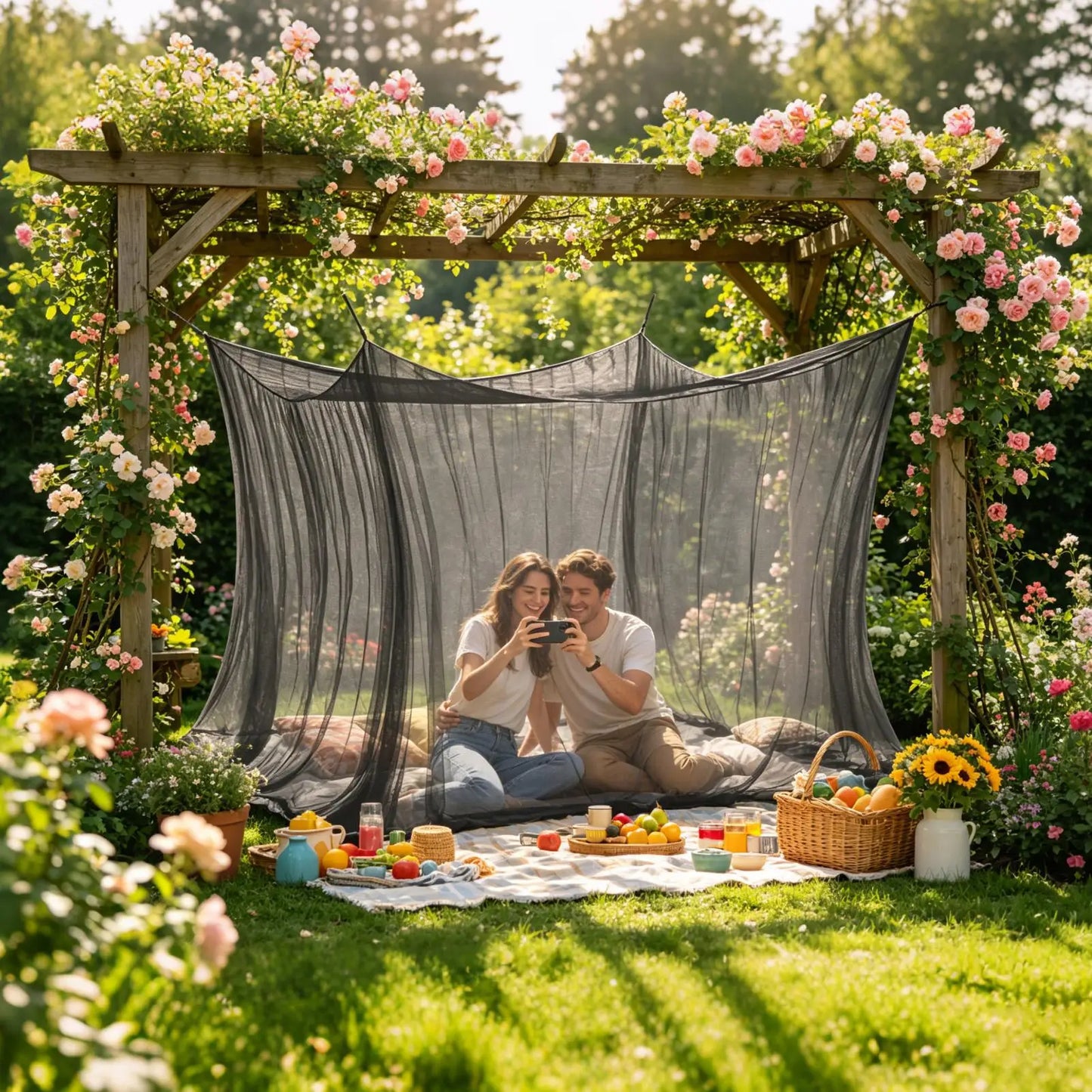 300*300*250cm Camping Fly Net Mesh Canopy Fly Barrier For Outdoor Patio Balcony Backyard Pergola Gazebo, Insect Protection Peaceful Pleasures Health and Wellness