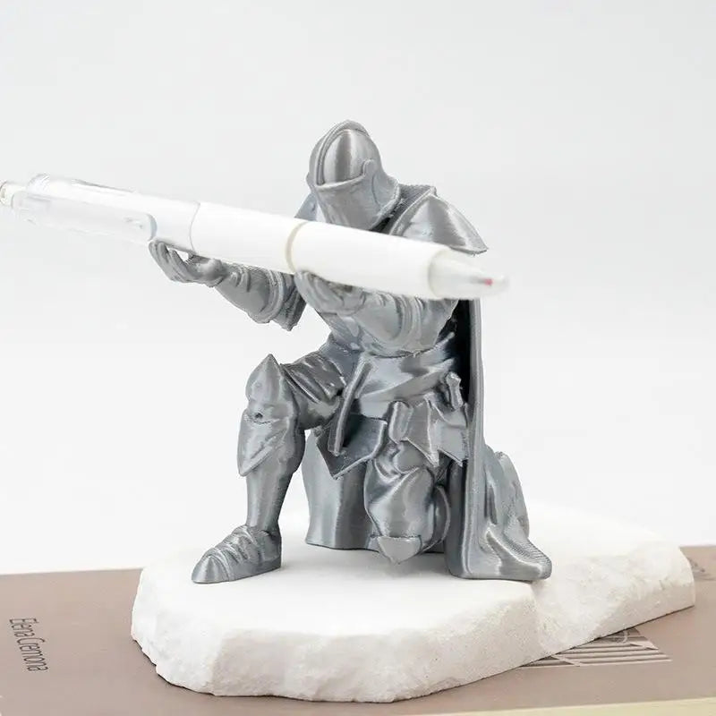 Kneeling Knight Pen Holder | Armored Knight Desk Organizer
