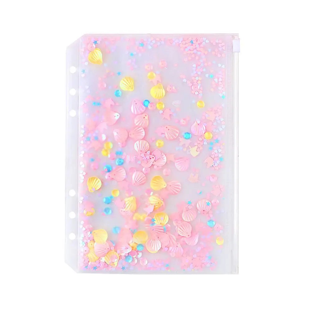 School Stationery Creativity Glitter Sequins Loose Leaf Zipper PVC Handbook A5/A6 Binder Storage Pouch Inner Pocket File Holder Peaceful Pleasures Health and Wellness A8