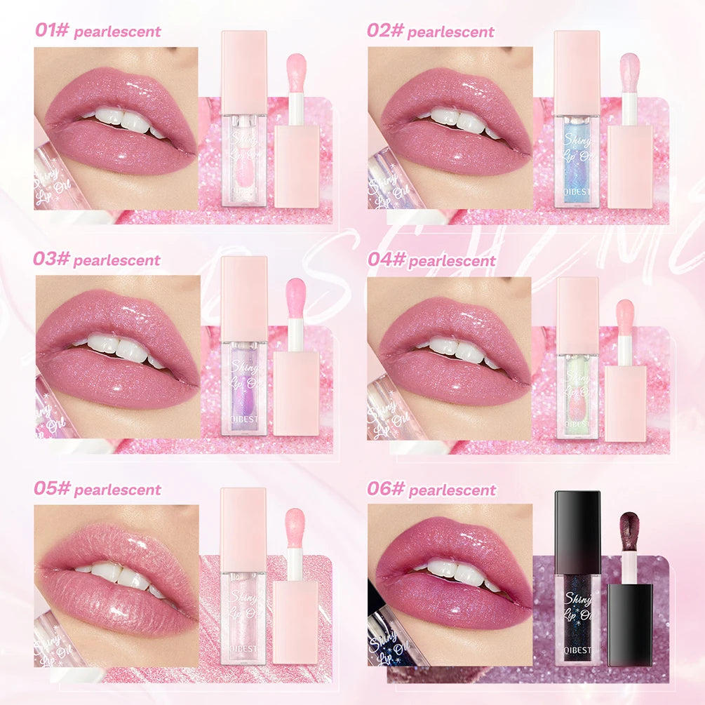 QIBEST Pearlescent Lip Oil Gloss Set Color Change Lip Glaze Plumper Makeup Moisturizing Sexy Glossy Glitter Lips Care Product Peaceful Pleasures Health and Wellness