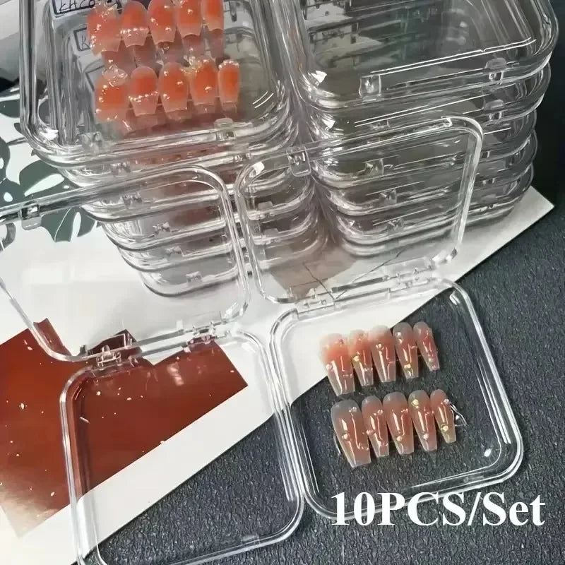 10PCS Press-On Nail Storage Acrylic Boxes with Adhesive Sheets Transparent Clear Nail Boxes Jewelry Storage Tool&Accessories Peaceful Pleasures Health and Wellness