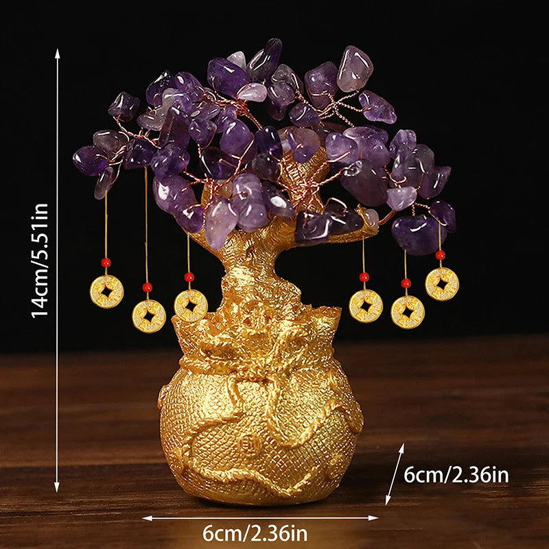 Yellow Crystal Money Tree Feng Shui Wealth Bonsai Ornament
