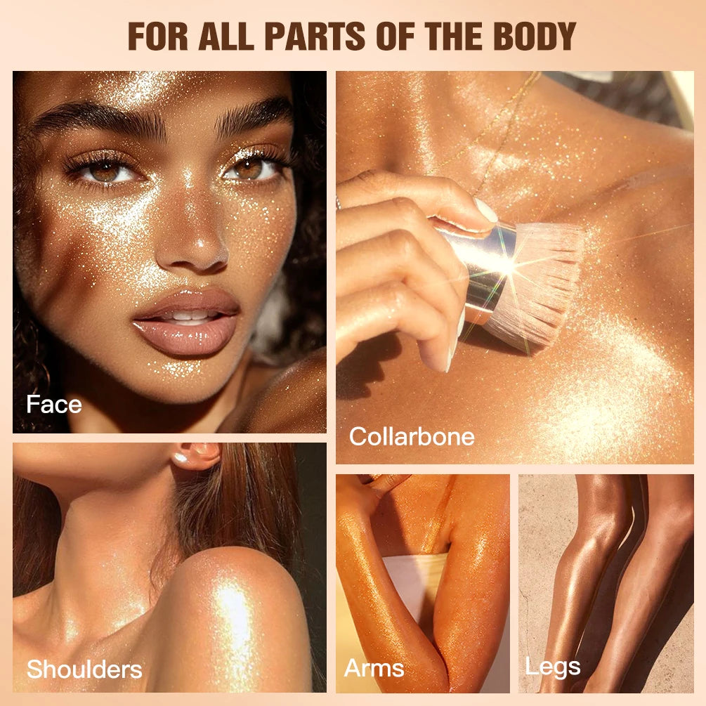 QIBEST Liquid Shimmer Body Highlighter Oil Makeup Glitter Spray Oil Lotion Full Body And Face Glow-Up Liquid Lotion Highlighter Peaceful Pleasures Health and Wellness