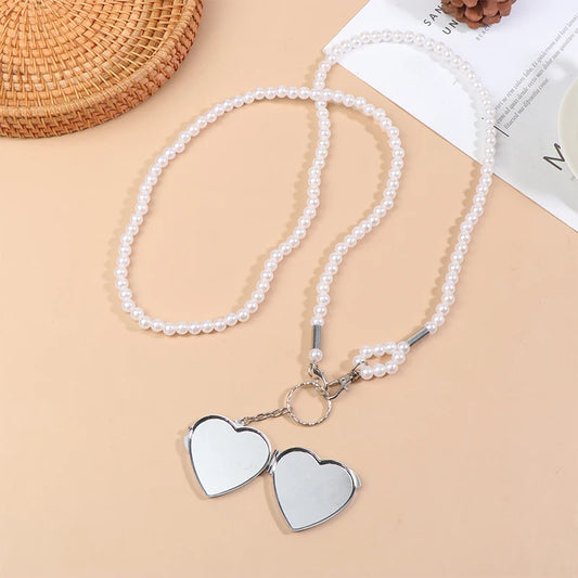 Pearl Chain Necklace & Bag Strap | Heart Pendant, 100cm Pearl Chain Necklace Peaceful Pleasures Health and Wellness
