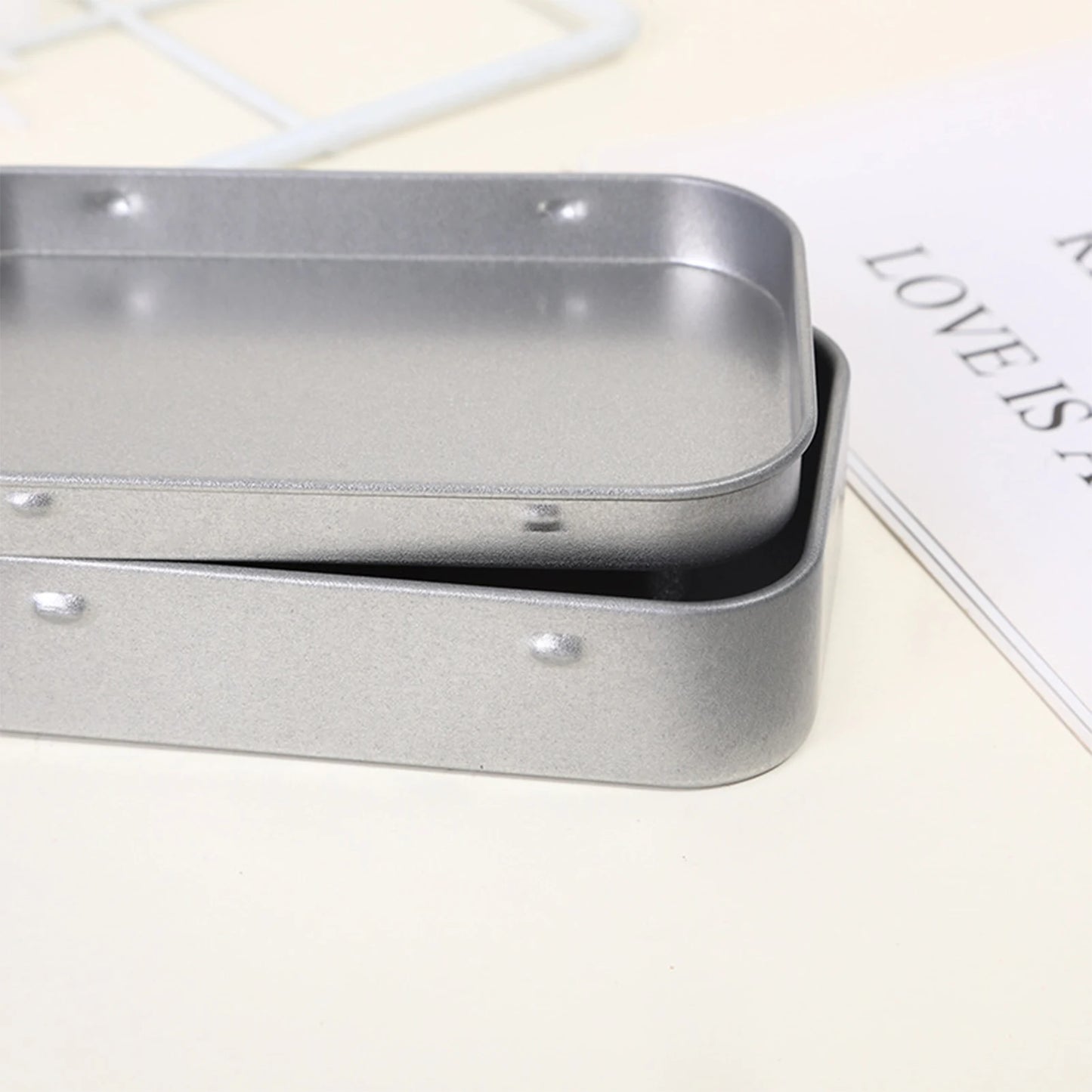 10PCS Metal Empty Hinged Tins Box Silvery Metal Hardware Iron Box with Lids for Keychains USB Flash Drive Small Items Peaceful Pleasures Health and Wellness